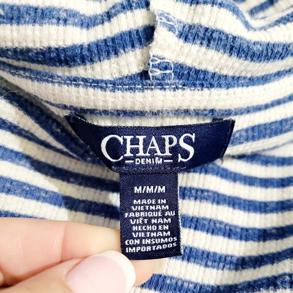 Chaps Woman's hoodie Blue striped Top V‑neck pullover Kangaroo Pocket size M - Picture 10 of 11